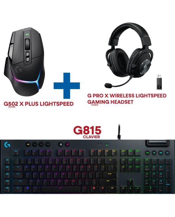 Bundle Logitech G502 X Plus Lightspeed + G815 Carbone Tactile + G Pro X Wireless