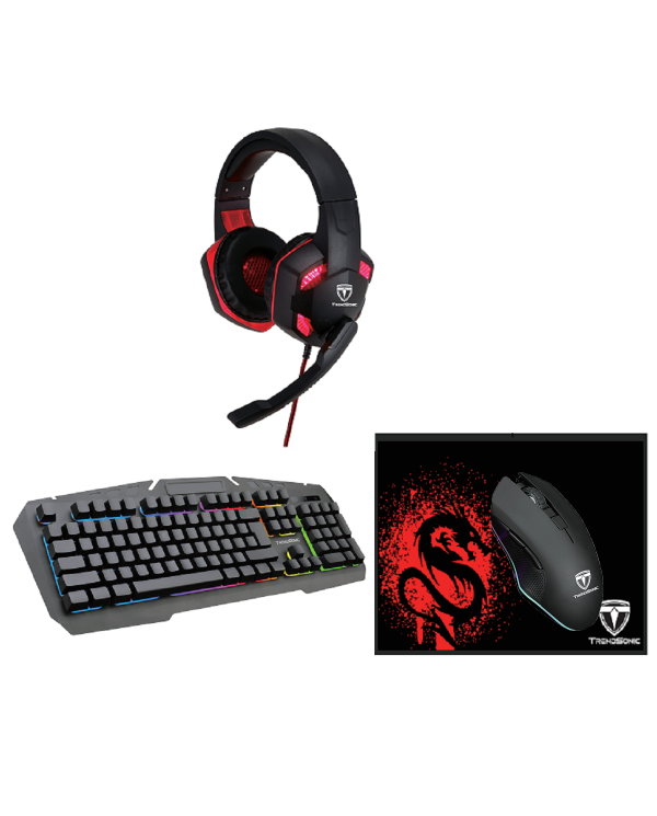 TRENDSONIC Pack Gamer Clavier - Souris - Casque Micro - Tapis